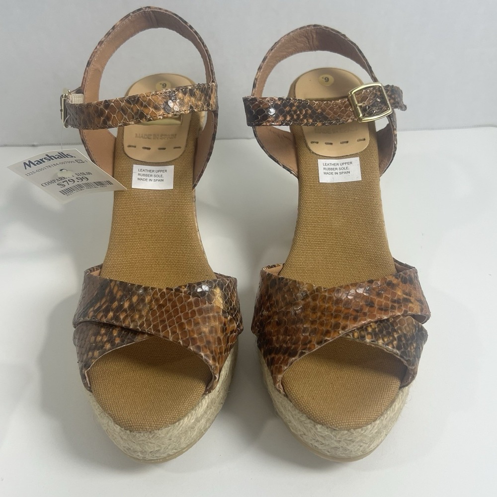 KANNA Women Snake Skin Leather Espadrille Wedge Sandals Brown US 9 EU 39 KV2206